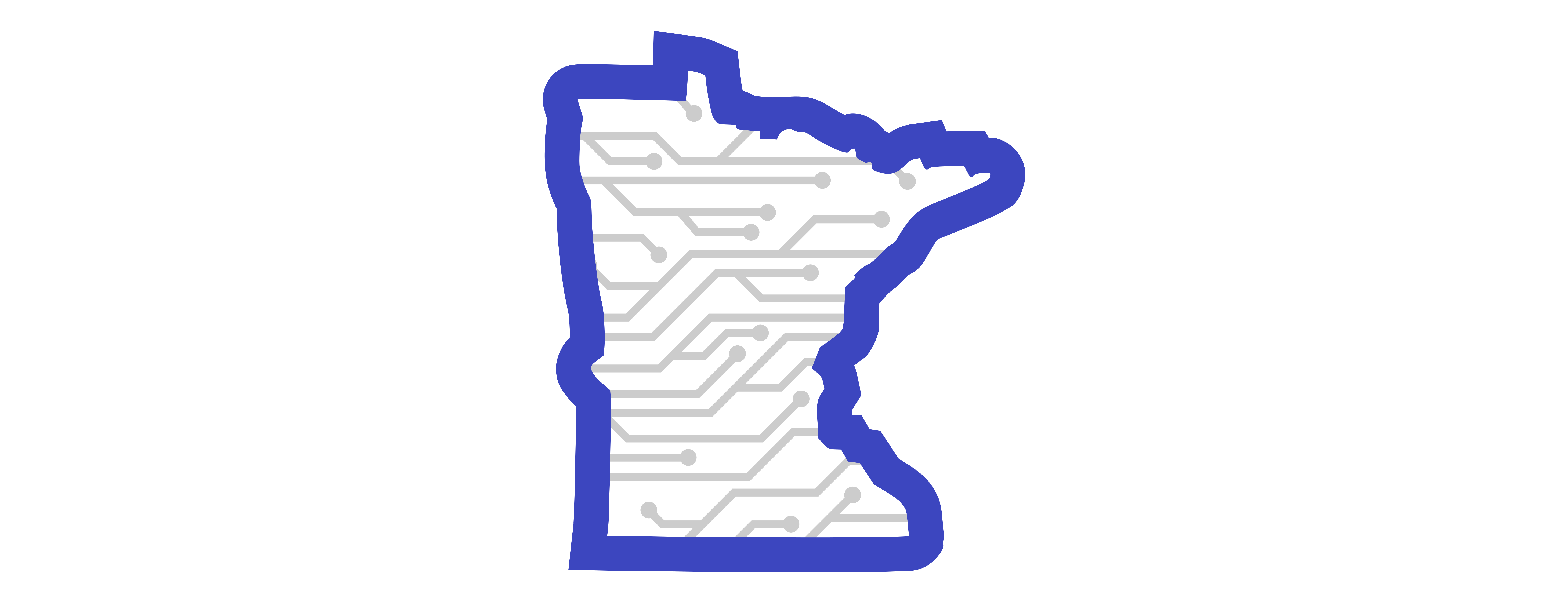 IEEE Logo, grey circuit traces in blue Minnesota outline